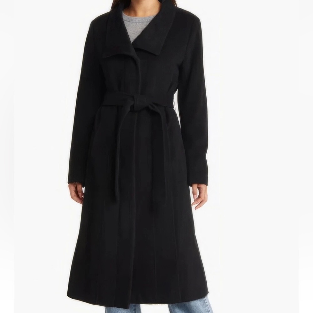 NWT Cole Hann Signature Women’s Slick Wool Blend Long Belted Coat Size 12.